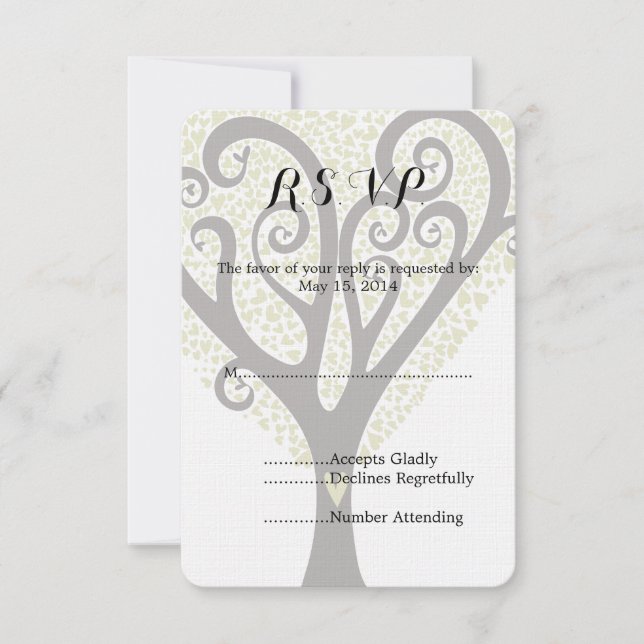 RSVP de la boda del árbol de corazones (Anverso)