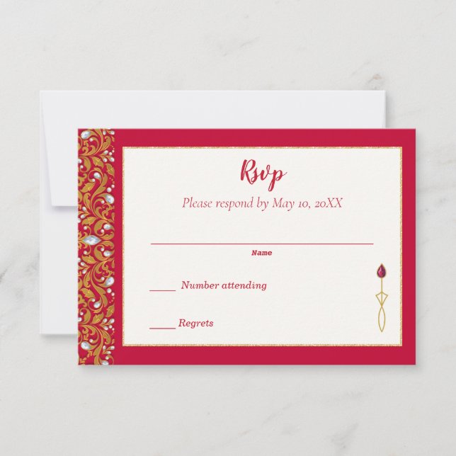 RSVP de la boda del Ornato Indio Rojo y Oro (Anverso)