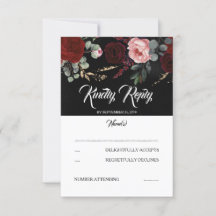 RSVP de la boda floral roja negra y borgoñona