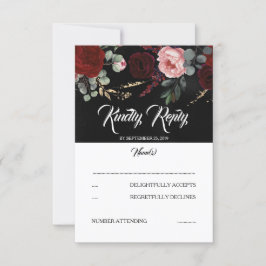 RSVP de la boda floral roja negra y borgoñona
