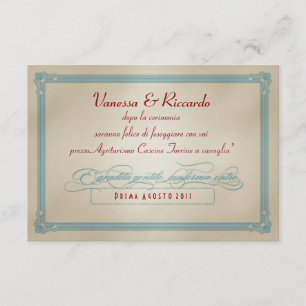 RSVP de la boda italiana de marea blanca y azul
