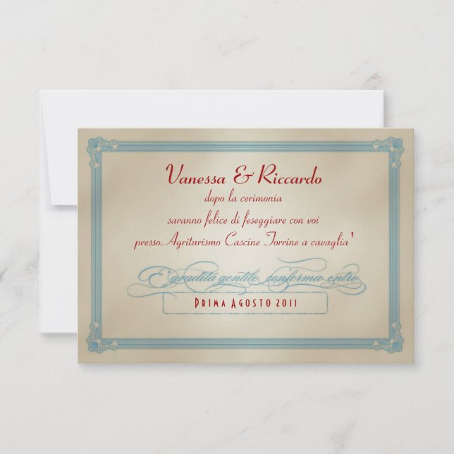 RSVP de la boda italiana de marea blanca y azul (Anverso)