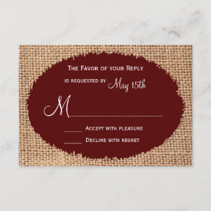 RSVP de la boda roja de la maroon de Burlap, un pa