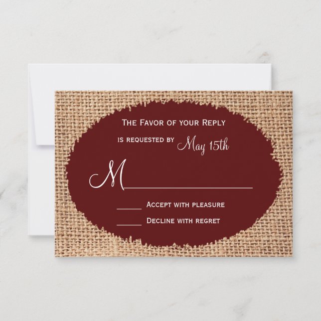 RSVP de la boda roja de la maroon de Burlap, un pa (Anverso)