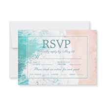 RSVP de la boda verde azulada de la arena del océa