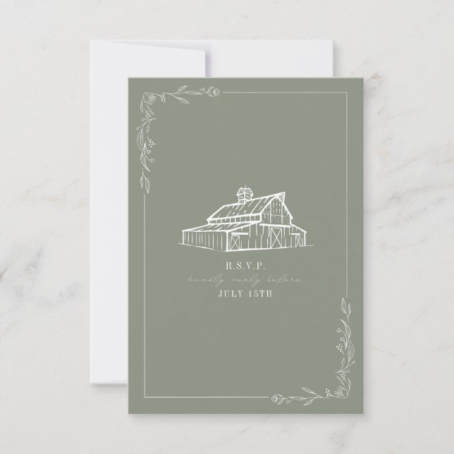 RSVP de la boda verde de la madurez del granero ru (Anverso)