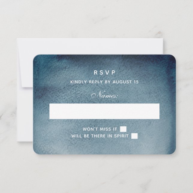Rsvp de la marina. Boda moderno azul acuático. Inv (Anverso)