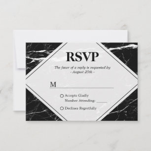 RSVP de la moderna boda de mármol blanco negro