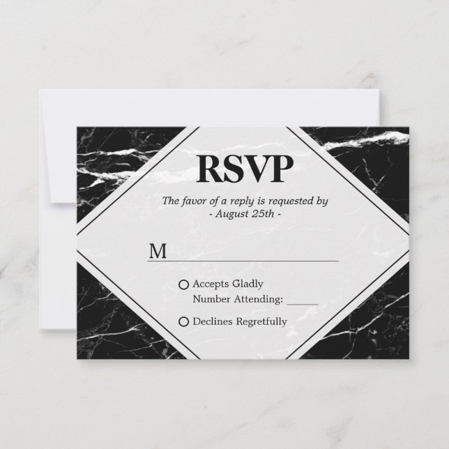 RSVP de la moderna boda de mármol blanco negro (Anverso)