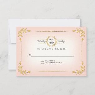 RSVP de laurel moderno rosa y oro Corona de corona