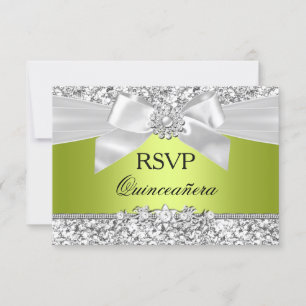 RSVP de Lazo Brillante Verde para Quinceañera