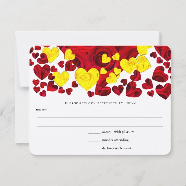 RSVP de los corazones rojos y amarillos de las ros (Anverso)