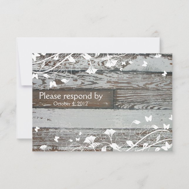 RSVP de madera antigua con sobre - blanco (Anverso)