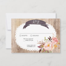 RSVP de Madera de Flores de Agua de Boho Rústico