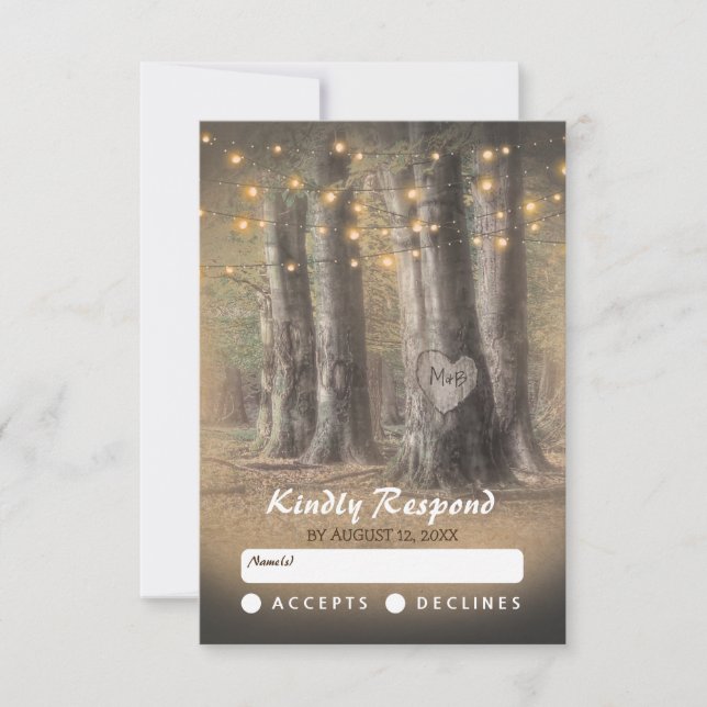 RSVP de matrimonio con luz de árbol y cadena rústi (Anverso)