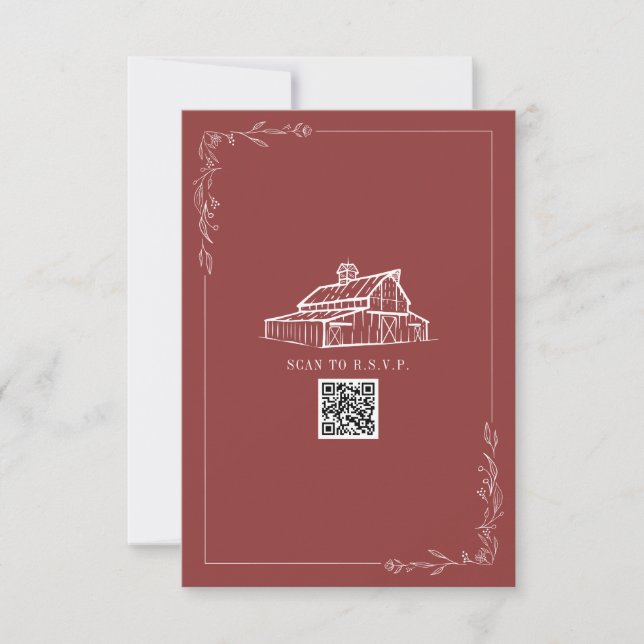RSVP de matrimonio de código QR rojo silenciado en (Anverso)