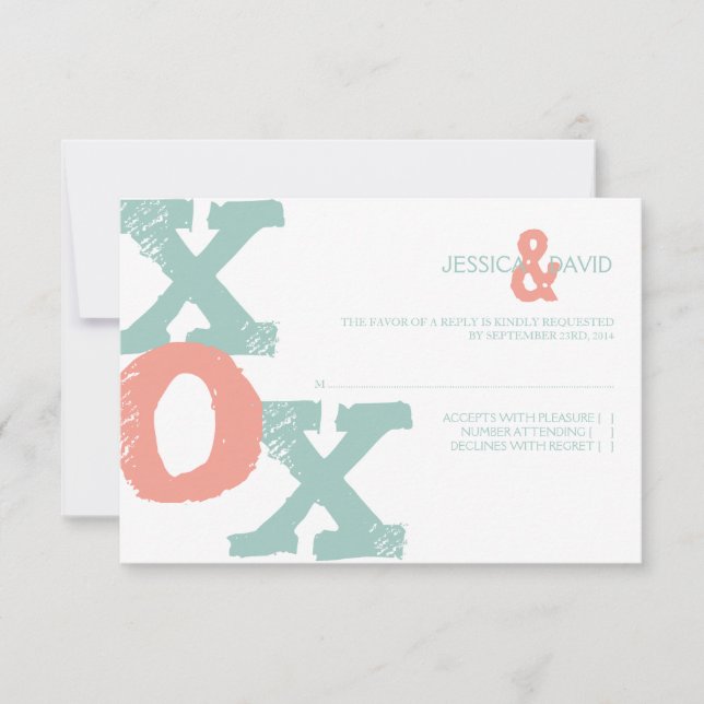 RSVP de matrimonio de Coral y Mint XOX (Anverso)