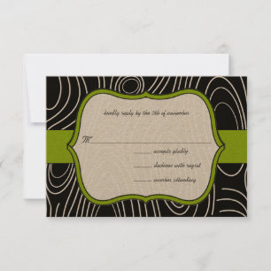 RSVP de matrimonio de grano de madera verde y negr