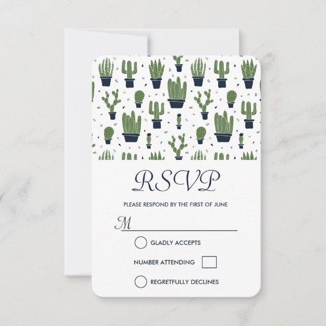 RSVP de matrimonio de patrón de cactus verde ruso (Anverso)