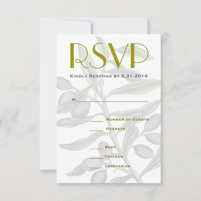 RSVP de matrimonio de rama de árbol de oliva | Púr (Anverso)