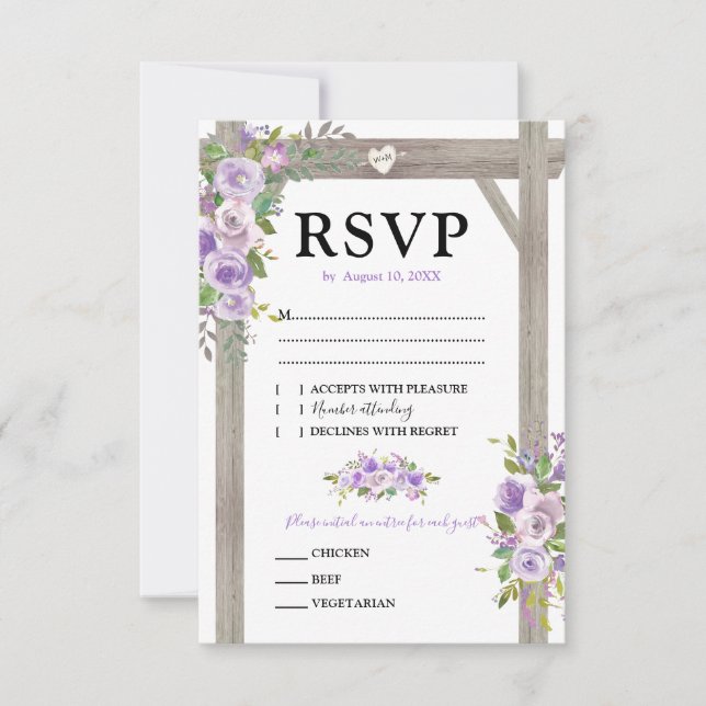 RSVP de matrimonio floral púrpura de acuarela rusa (Anverso)