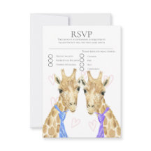 RSVP de matrimonio gay de dos Groom Giraffe