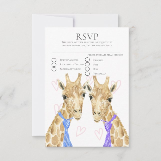 RSVP de matrimonio gay de dos Groom Giraffe (Anverso)