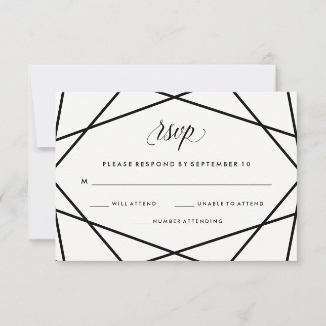 RSVP de matrimonio geométrico negro y blanco (Anverso)