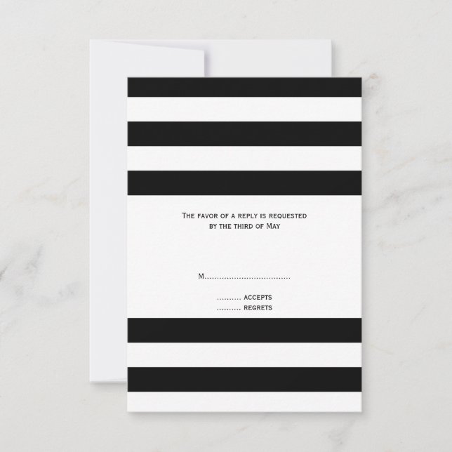 RSVP de matrimonio rayado en blanco y negro (Anverso)