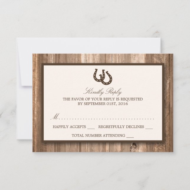 RSVP de matrimonio Rústico de herradura y marrón (Anverso)