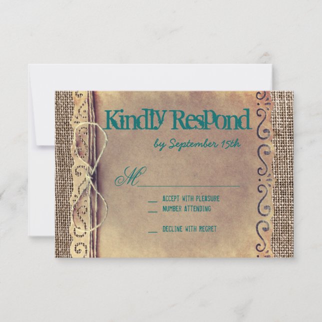 RSVP de matrimonio Verde azulado con papel de cose (Anverso)