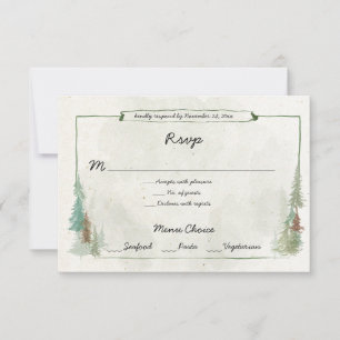 RSVP de menú de bosque de pino acuarela