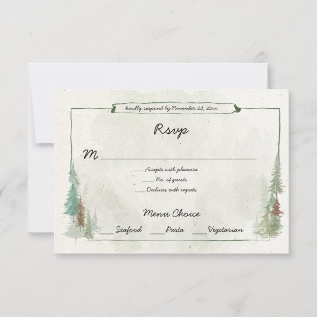RSVP de menú de bosque de pino acuarela (Anverso)