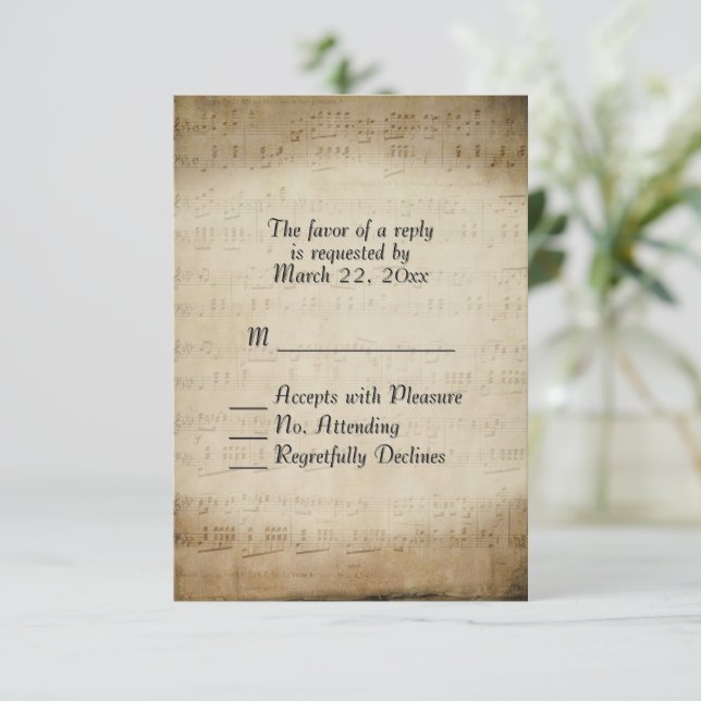 RSVP de música de hojas antiguas (Anverso de pie)