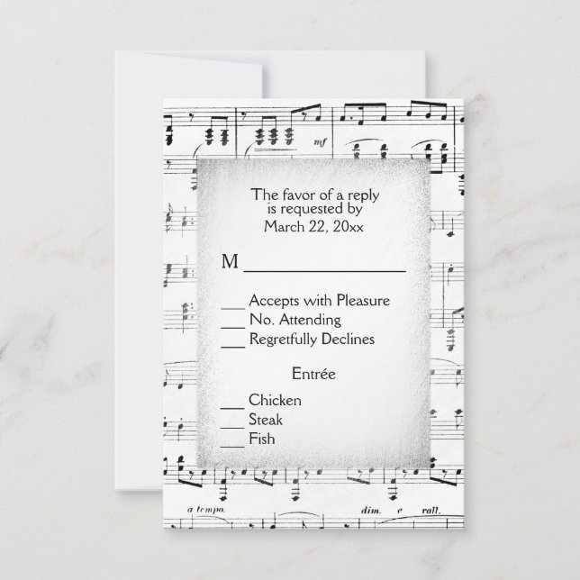 RSVP de música de hojas con opciones de menú (Anverso)