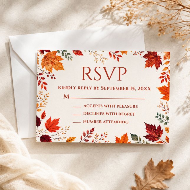 RSVP de Otoño Otoñal Rústico con Hojas de Azul Tur (Subido por el creador)