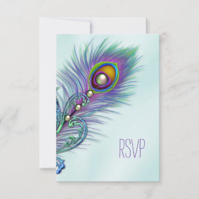 RSVP de pavo real azul morado y Verde azulado (Anverso)