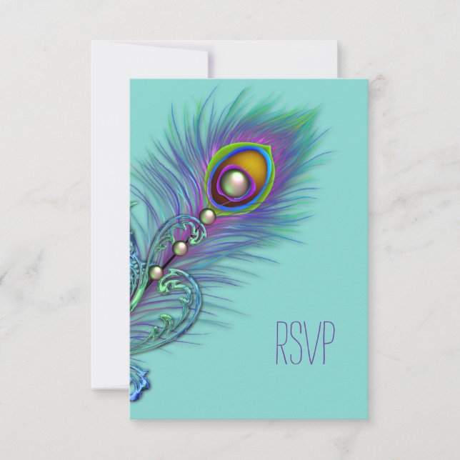RSVP de pavo real azul morado y Verde azulado (Anverso)