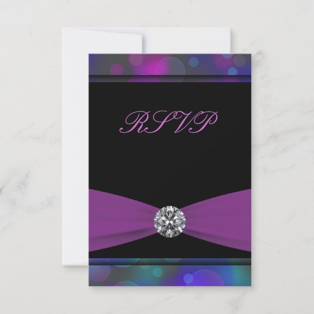 RSVP de Quinceañera Azul Teal Púrpura (Anverso)