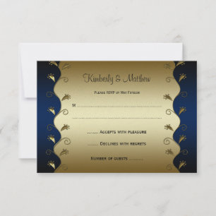 RSVP de remolinos florales de oro y azul marino