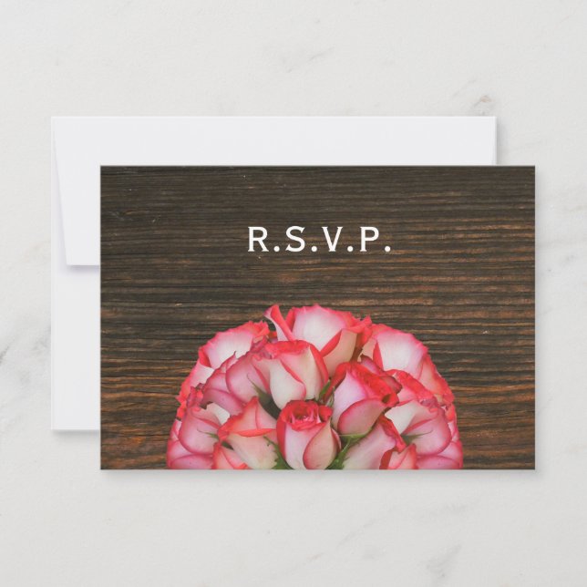 RSVP de Rosas Rosadas y Bodas Rústicas de Barnwood (Anverso)