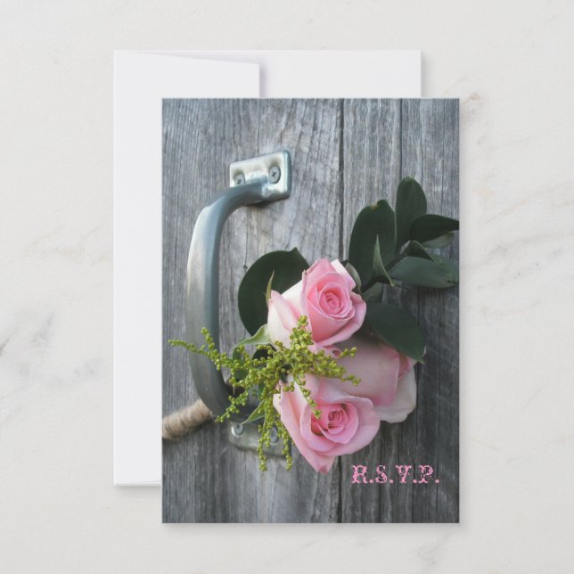 RSVP de Roses rosados y Bodas de Barnwood (Anverso)