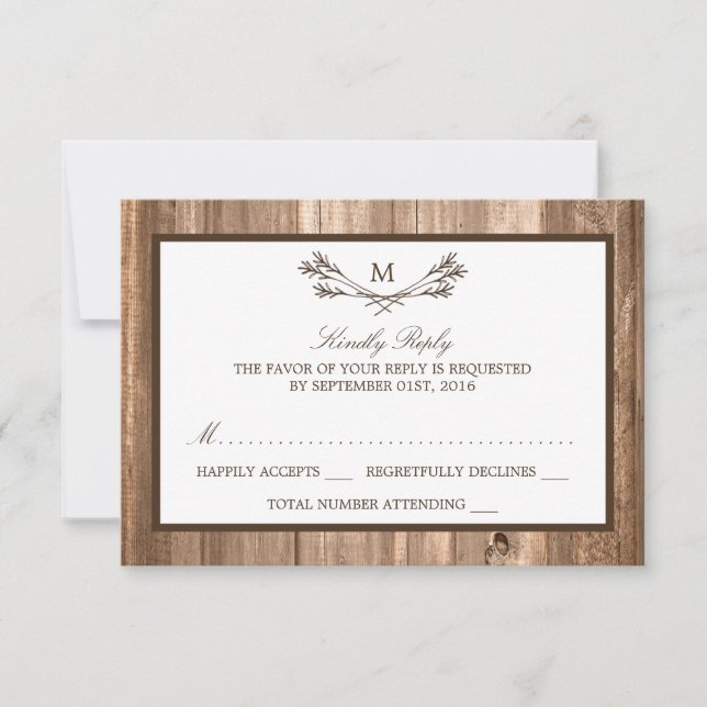 RSVP de RSVP de Monograma Rústico del País y Boda  (Anverso)