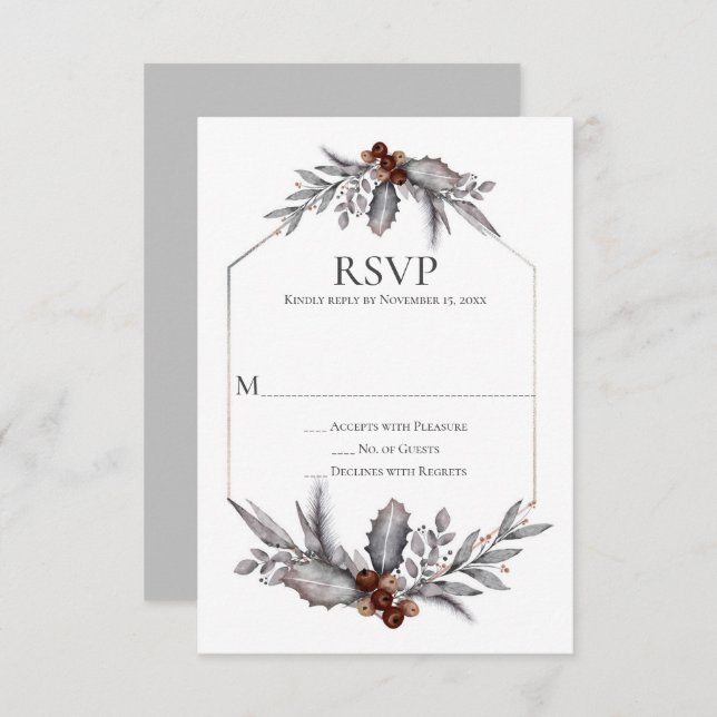 RSVP de Rústica Plata Gris Rust Brown Berries (Anverso / Reverso)