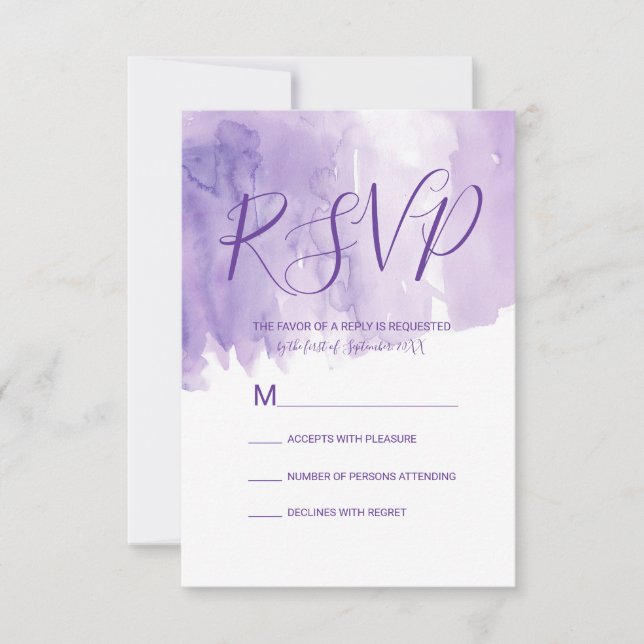 RSVP de salpicaduras de color violeta púrpura (Anverso)