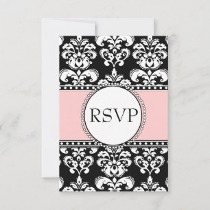 RSVP de seda rosa suave Damask negro para invitaci