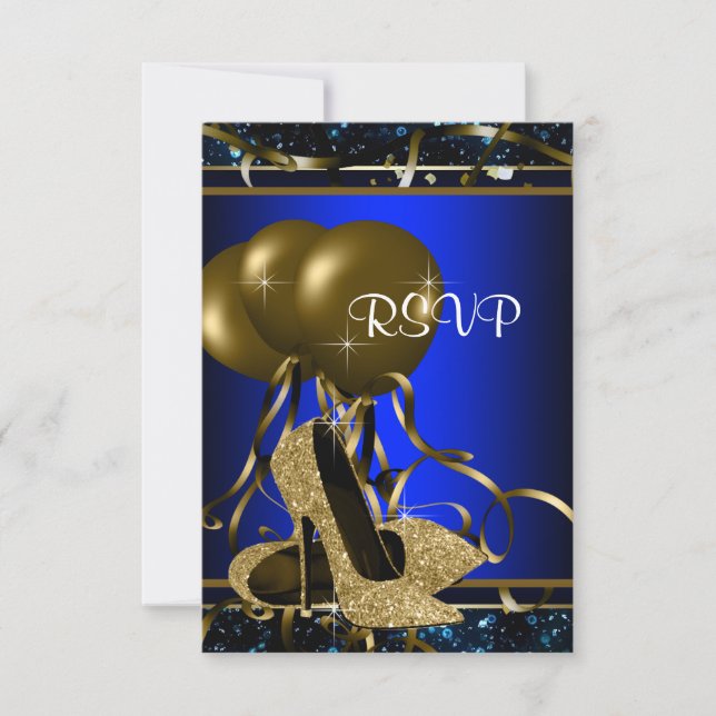 RSVP de tacón alto azul y dorado de mujer (Anverso)