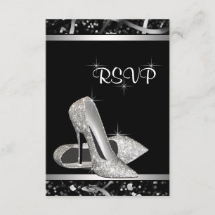 RSVP de zapato de tacón alto con brillo negro y pl