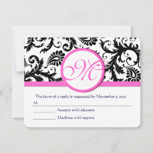 RSVP del guarnecido rosado de Damasco blanco y neg
