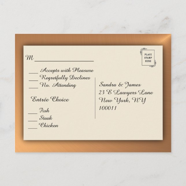 RSVP del menú de brida de cobre (Reverso)